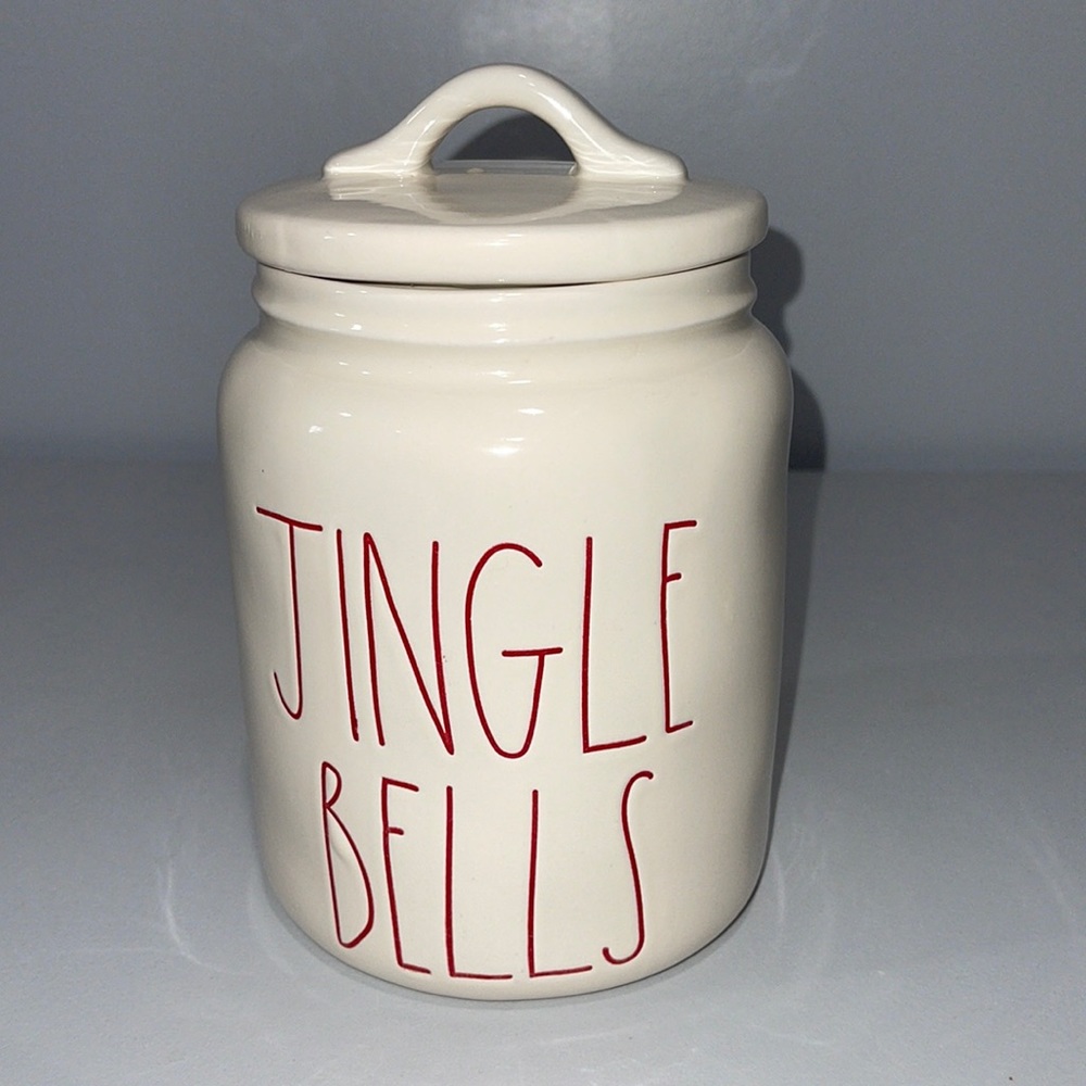 Magenta Rae Dunn White JINGLE BELLS Ceramic Container COOKIE JAR